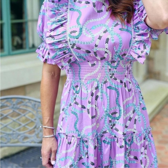 Sheridan French Dresses & Skirts - Sheridan French Sabine Asymmetrical Ruffle Maxi Dress L Purple Serpentine Boho